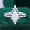 Kite Cut Moissanite Engagement Ring Set White Gold Bridal Ring Set (1)