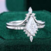 Kite Cut Moissanite Engagement Ring Set White Gold Bridal Ring Set (2)