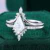 Kite Cut Moissanite Engagement Ring Set White Gold Bridal Ring Set (3)
