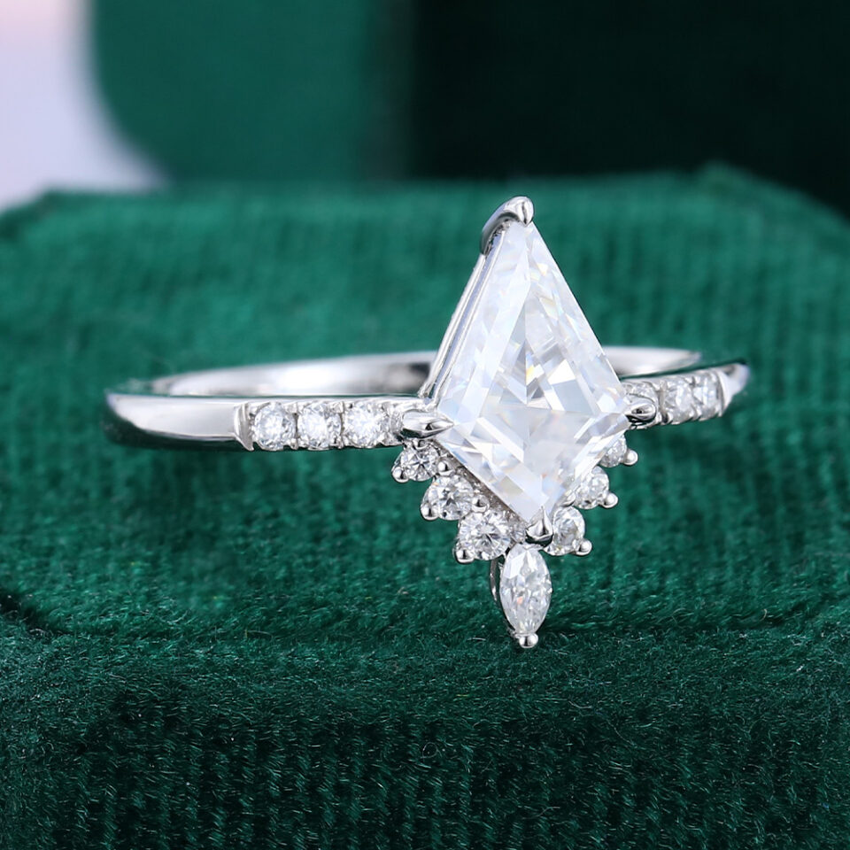 Kite Cut Moissanite Engagement Ring White Gold Promise Ring (3)