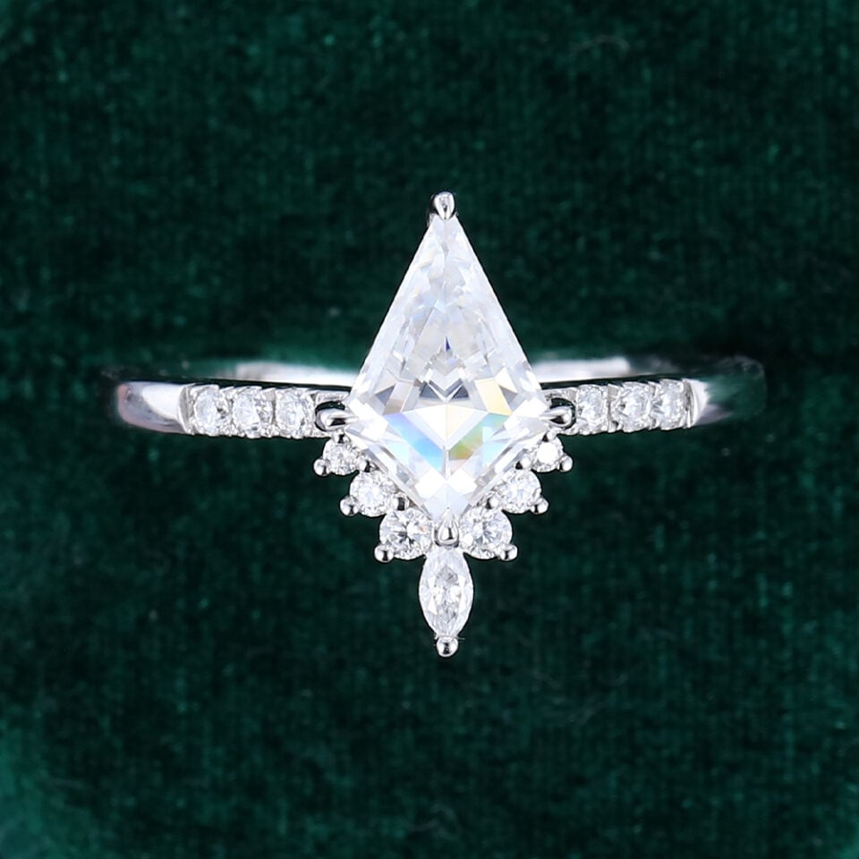 Kite Cut Moissanite Engagement Ring White Gold Promise Ring (5)