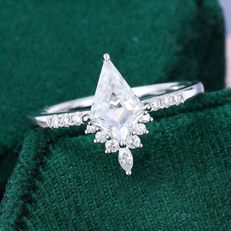 Kite Cut Moissanite Engagement Ring White Gold Promise Ring (7)