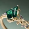 LeafLace Kite Cut Emerald Engagement Ring with Tanzanite Accents (2)