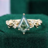 Navette Flow Kite Cut Moss Agate Leaf Promise Ring - Yellow Gold