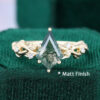 Navette Flow Kite Cut Moss Agate Promise Ring in Matte Finish