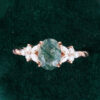 Oval Cut Moss Agate Engagement Ring Twisted Band Double Claw Bridal Ring (4)