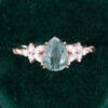Pear Cut Moss Agate Engagement Ring Twisted Band Moissanite Cluster Bridal Ring (3)