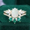 Pear Shaped Opal & Moissanite & Emerald Wedding Set Cluster Bridal Ring Set (1)