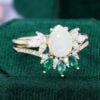 Pear Shaped Opal & Moissanite & Emerald Wedding Set Cluster Bridal Ring Set (2)