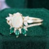Pear Shaped Opal & Moissanite & Emerald Wedding Set Cluster Bridal Ring Set (3)