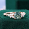 Round Cut Moss Agate Engagement Ring Twisted Band Moissanite Cluster Bridal Ring (2)