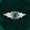 Round Cut Moss Agate Engagement Ring Twisted Band Moissanite Cluster Bridal Ring (4)