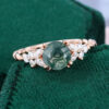 Round Cut Moss Agate Engagement Ring Twisted Band Moissanite Cluster Bridal Ring (5)