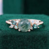 Round Cut Moss Agate Promise Ring Trio Side Stones Engagement Ring (1)