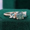 Round Cut Moss Agate Promise Ring Trio Side Stones Engagement Ring (3)