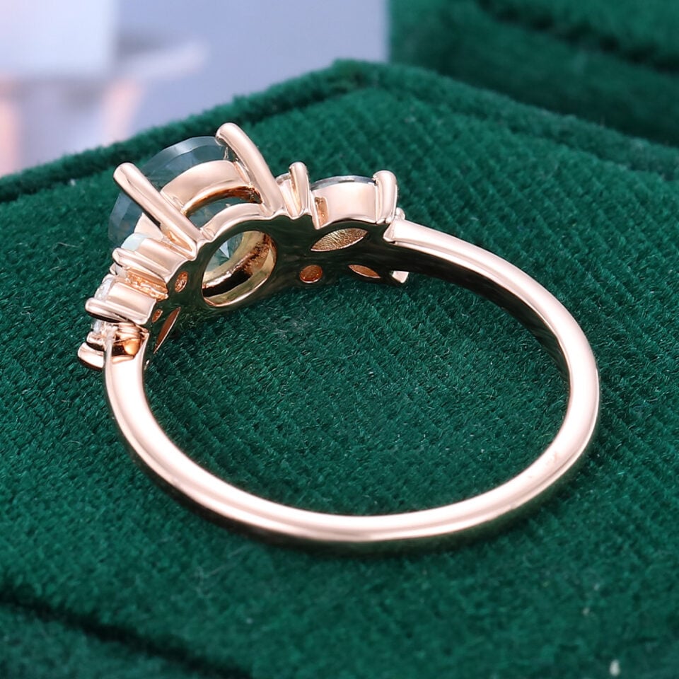 Round Cut Moss Agate Promise Ring Trio Side Stones Engagement Ring (5)