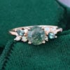 Round Cut Moss Agate Promise Ring Trio Side Stones Engagement Ring (6)