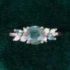 Round Cut Moss Agate Promise Ring Trio Side Stones Engagement Ring (7)