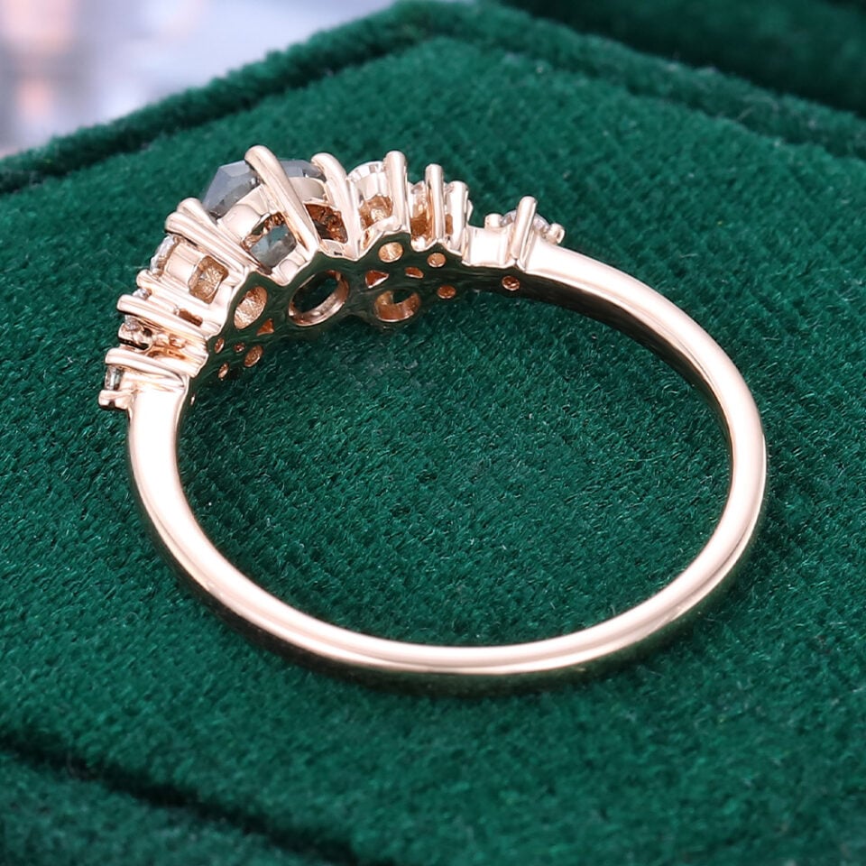 Round Cut Salt & Pepper Diamond Bridal Ring Cluster Engagement Ring (3)
