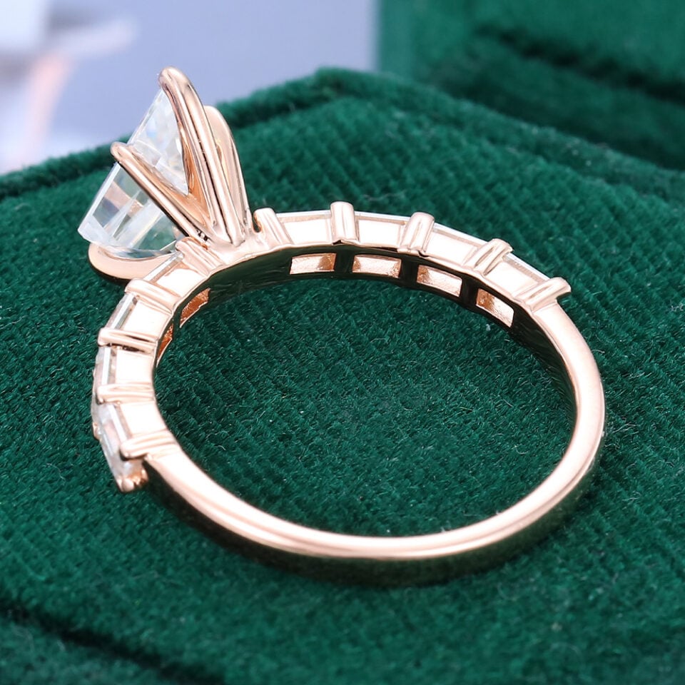 Unique Kite & Baguette Cut Moissanite Rose Gold Diamond Engagement Ring (3)