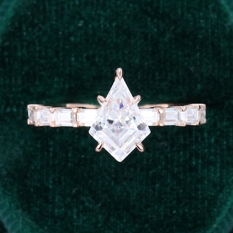Unique Kite & Baguette Cut Moissanite Rose Gold Diamond Engagement Ring (6)