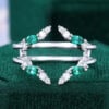 White Gold Moissanite & Lab Emerald Open Wedding Band Double Bands Stacking Ring (1)