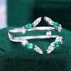 White Gold Moissanite & Lab Emerald Open Wedding Band Double Bands Stacking Ring (3)