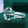 White Gold Moissanite & Lab Emerald Open Wedding Band Double Bands Stacking Ring (4)