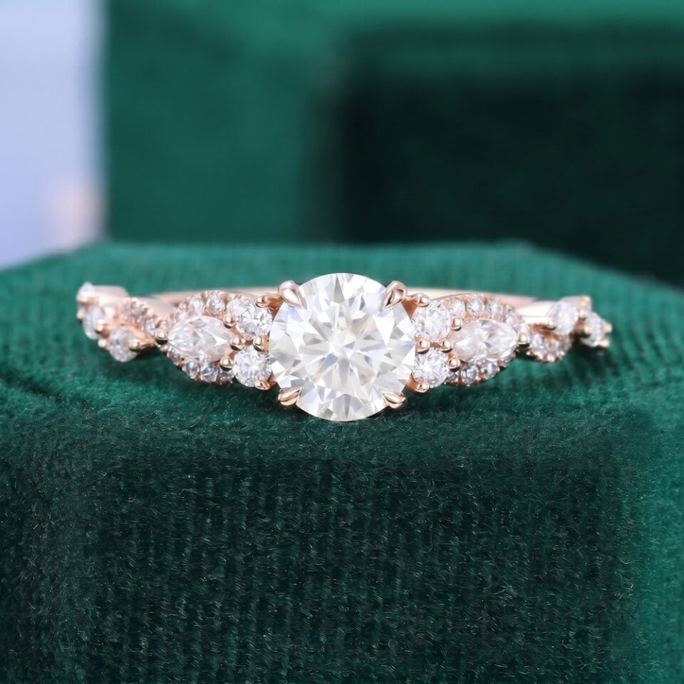 Round Moissanite Engagement Ring with Alternating Twisted Band