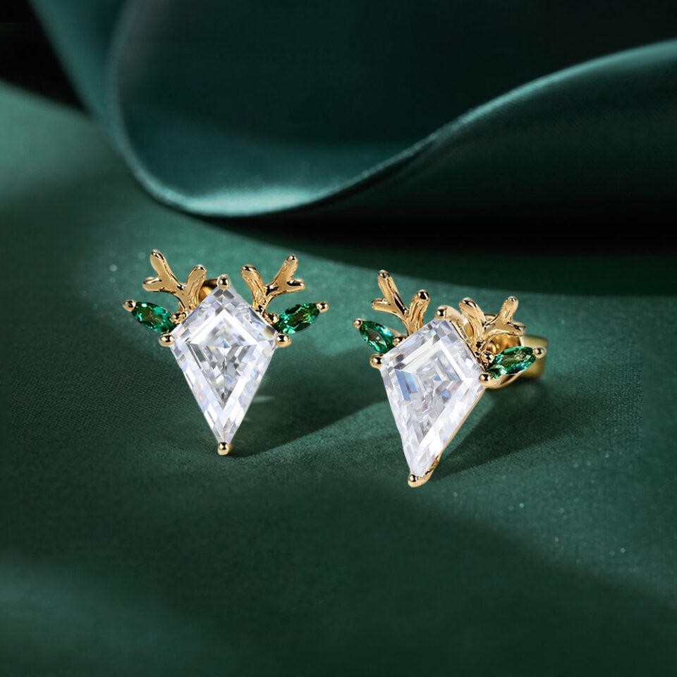 Kite Cut Moissanite Antler Stud Earrings