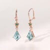 Kite Cut Moss Agate Dangle Earrings Floral Emerald Accented