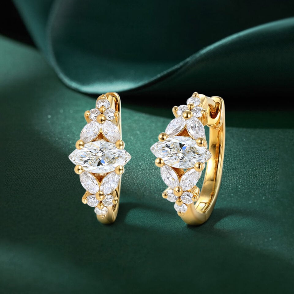 Moissanite Blossom Cluster Huggie Hoop Earrings