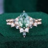 Moss Agate & Alexandrite Duo Bridal Ring Set (1)