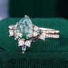Moss Agate & Alexandrite Duo Bridal Ring Set (2)