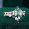 Moss Agate & Alexandrite Duo Bridal Ring Set (6)