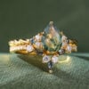 Moss Agate & Emerald Duo Ring Set 2PCS Bridal Ring Set (1)
