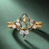 Moss Agate & Emerald Duo Ring Set 2PCS Bridal Ring Set (2)