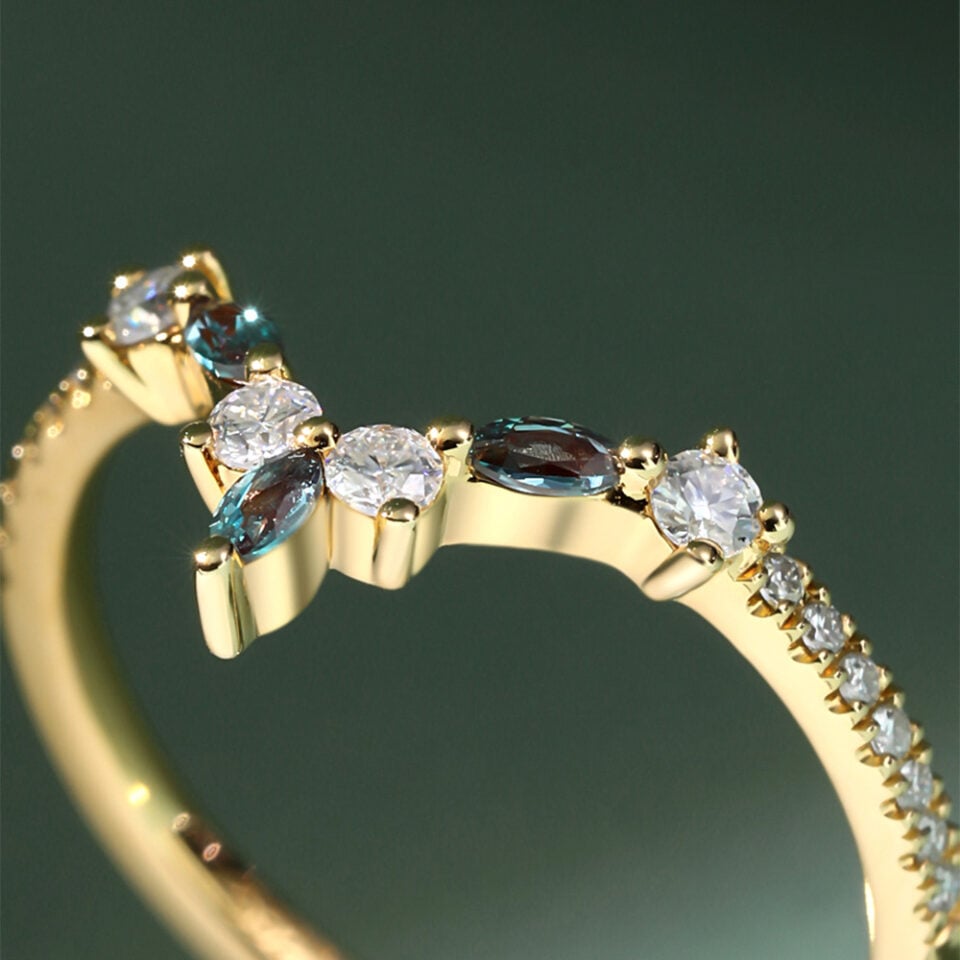 Moss Agate & Emerald Duo Ring Set 2PCS Bridal Ring Set (4)