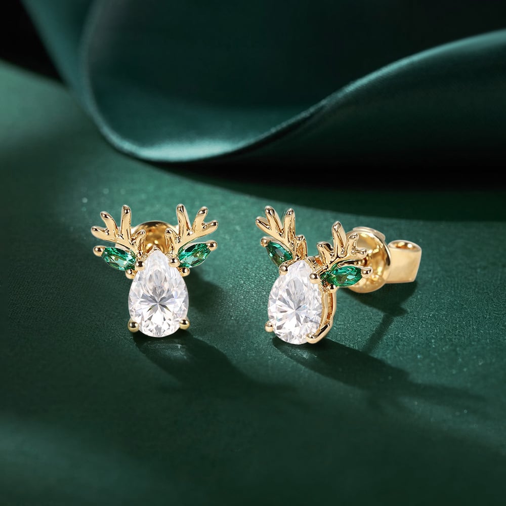 Pear Cut Moissanite Antler Stud Earrings