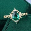 Crescent Inspired Pear Shaped Emerald Filigree Floral Halo Engagement Ring (5)