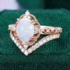 Filigree Floral Halo Oval Cut Opal Bridal Ring Set Curved Band Accented (1)