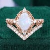 Filigree Floral Halo Oval Cut Opal Bridal Ring Set Curved Band Accented (3)