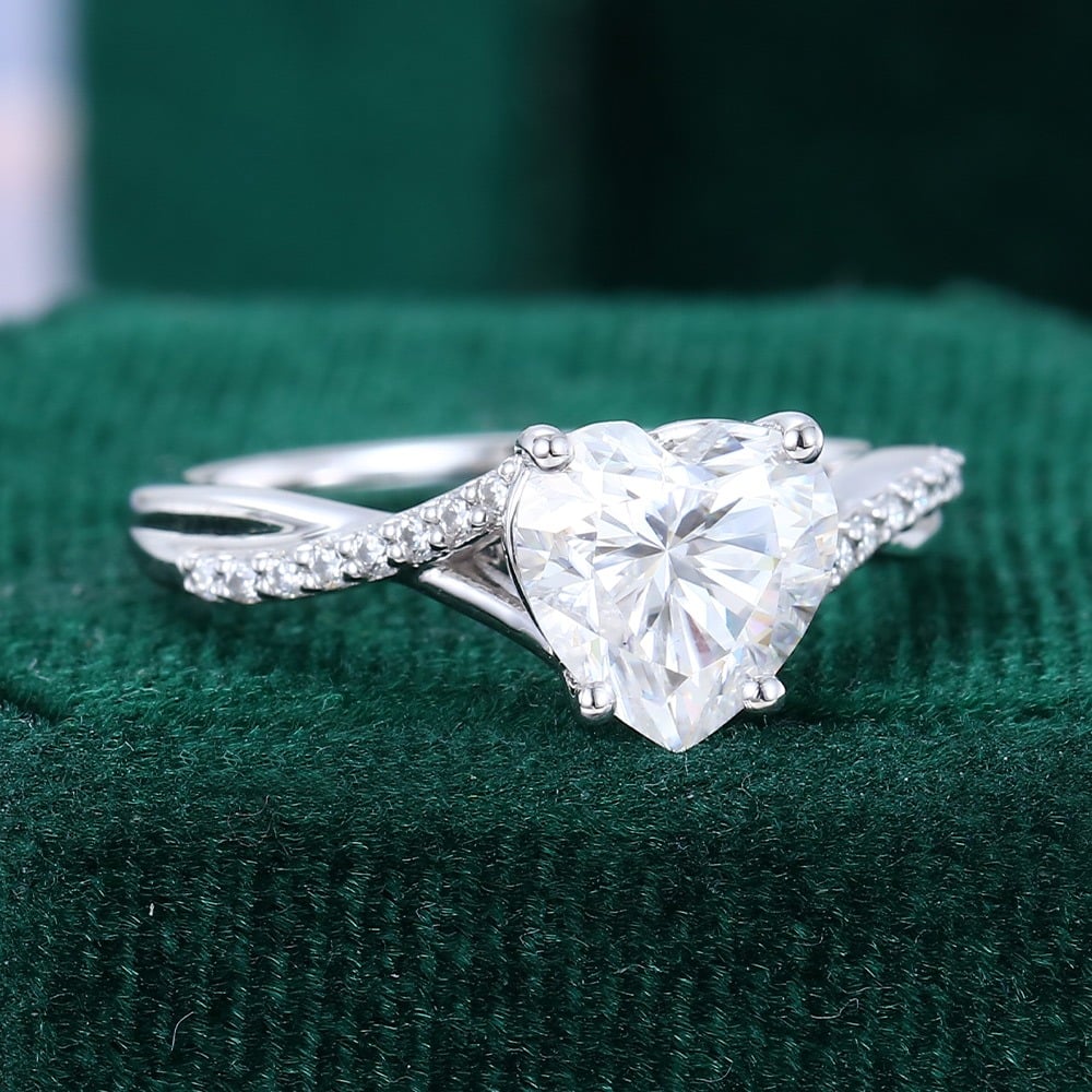 Heart Cut Moissanite Engagement Ring with Pave Crossover Shank