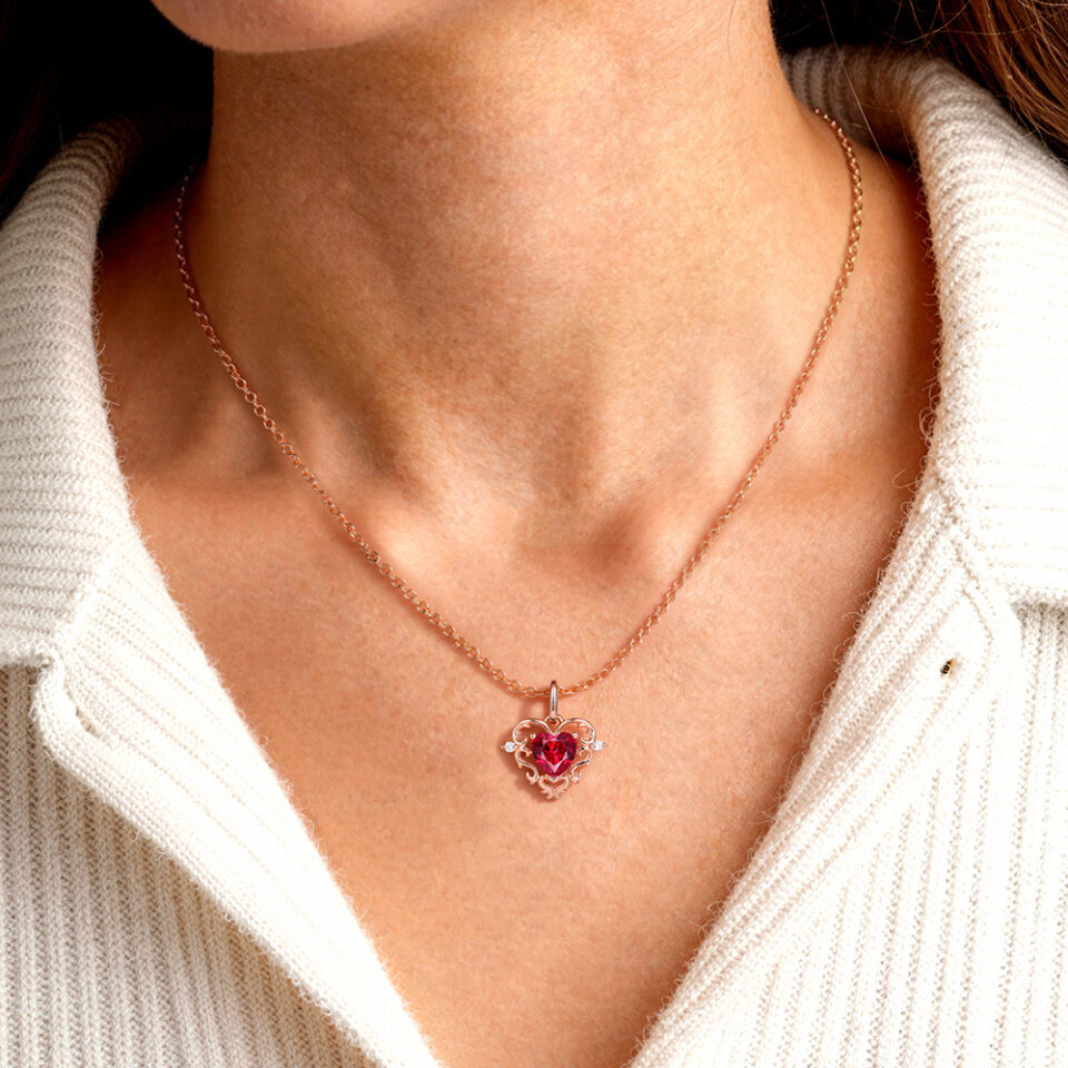 Heart Shaped Lab Ruby Pendant Necklace for Valentine’s Day (1)