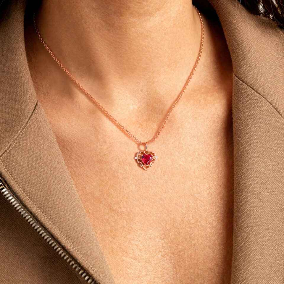 Heart Shaped Lab Ruby Pendant Necklace for Valentine’s Day