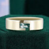 Horizontal baguette cut moss agate gender neutral wedding band promise ring for him