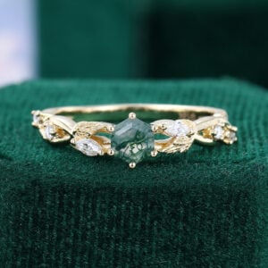 IvyFlow Hexagon Cut Moss Agate Promise Ring For Her