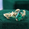Kite Cut Lab Emerald Engagement Ring Nature Inspired Leaf Ring (4)
