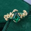 Kite Cut Lab Emerald Engagement Ring Nature Inspired Leaf Ring (5)
