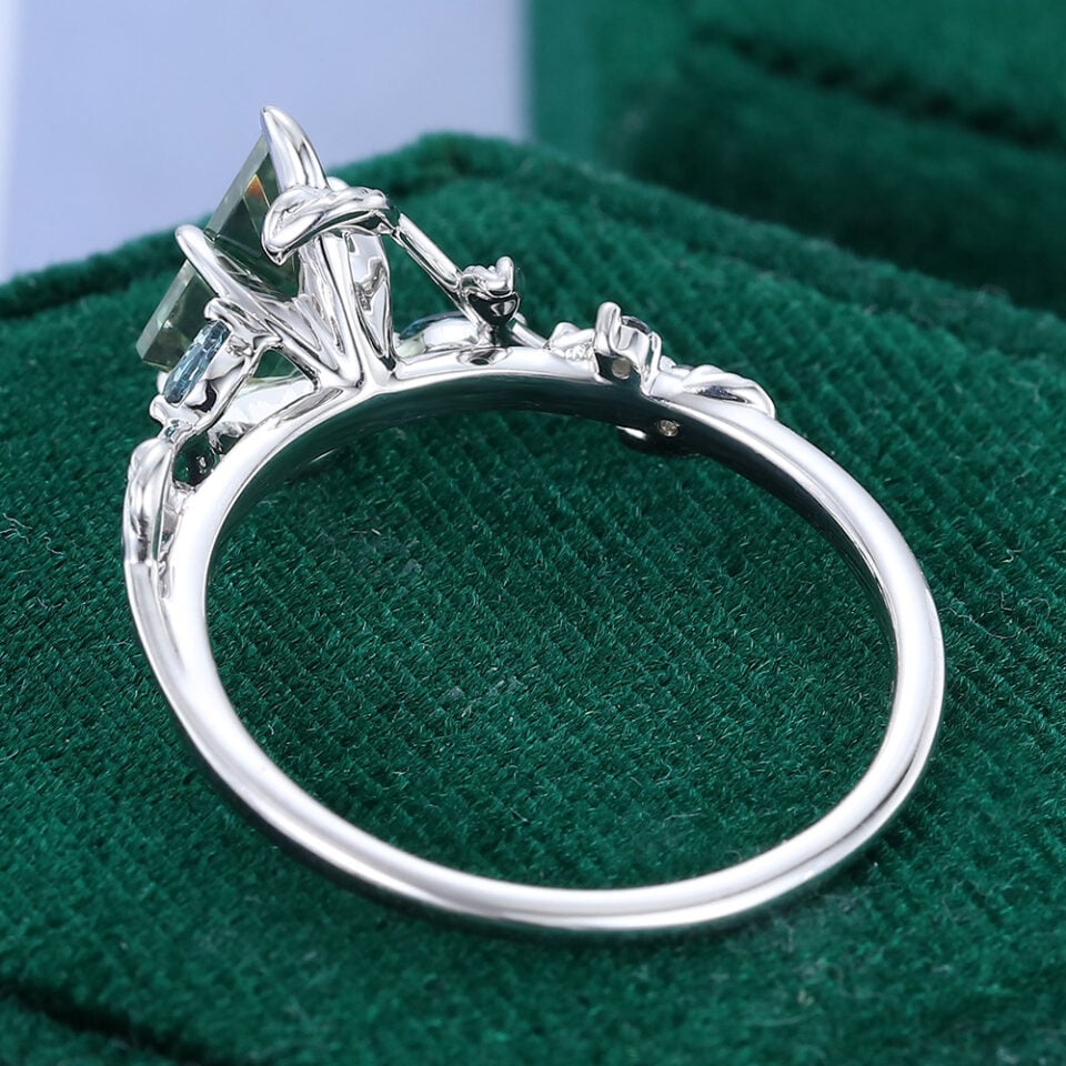 Kite Cut Lab Green Sapphire Nature Inspired Engagement Ring (4)